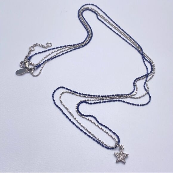 American Eagle Layered Long rhinestones Star necklace blue silver dainty blue‎ - Picture 3 of 6